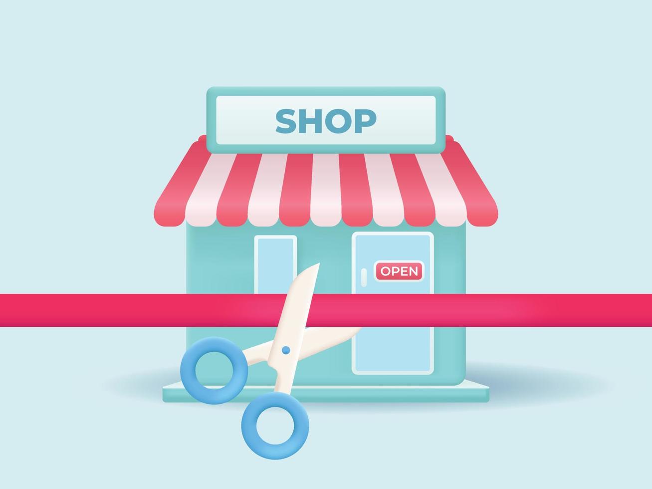Open business vector illustration. commerce beginning concept. Symbolic ribbon cutting process as festive celebration