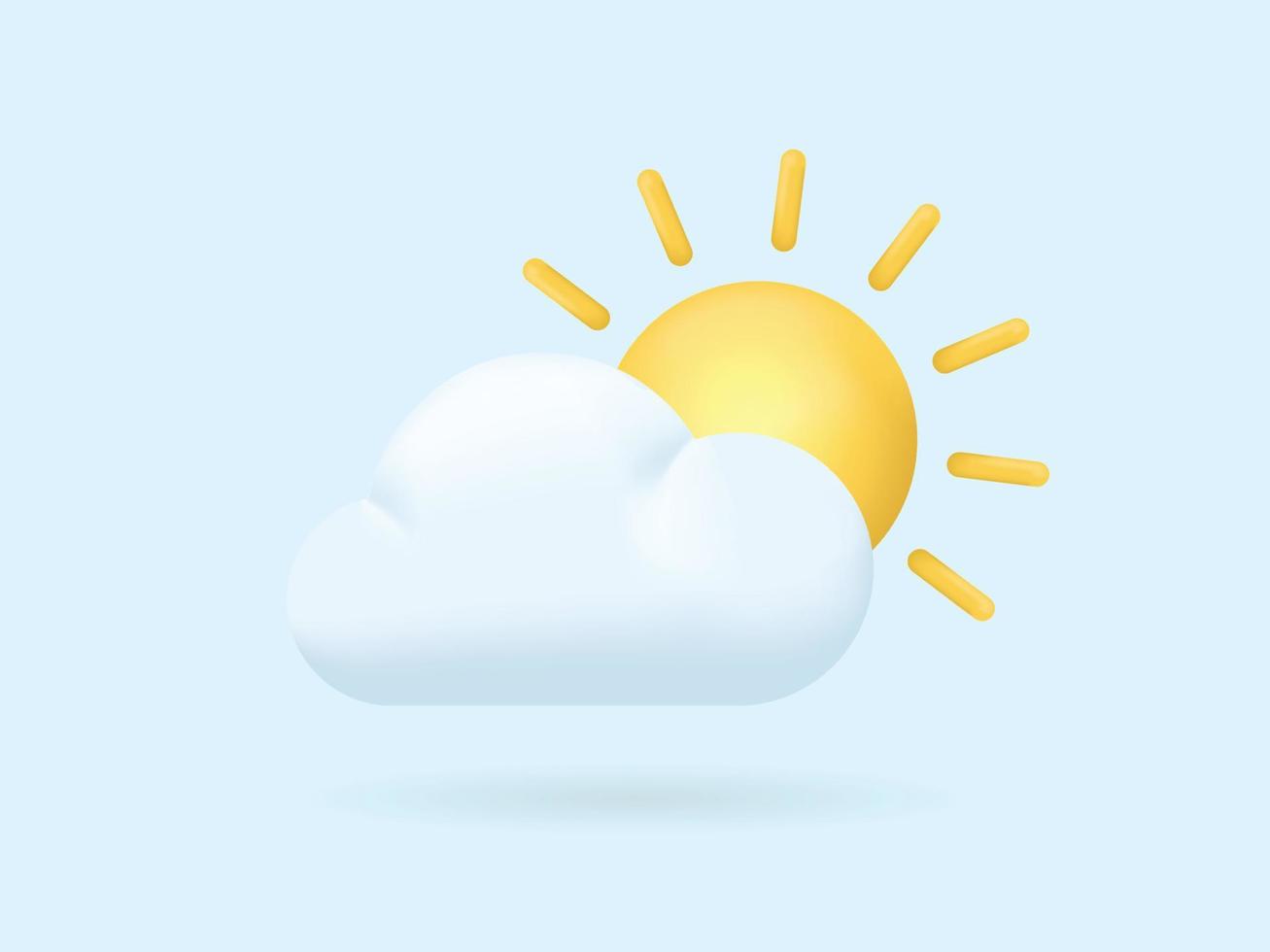 3D Sun and cloud with rain drops. Weather concept vector