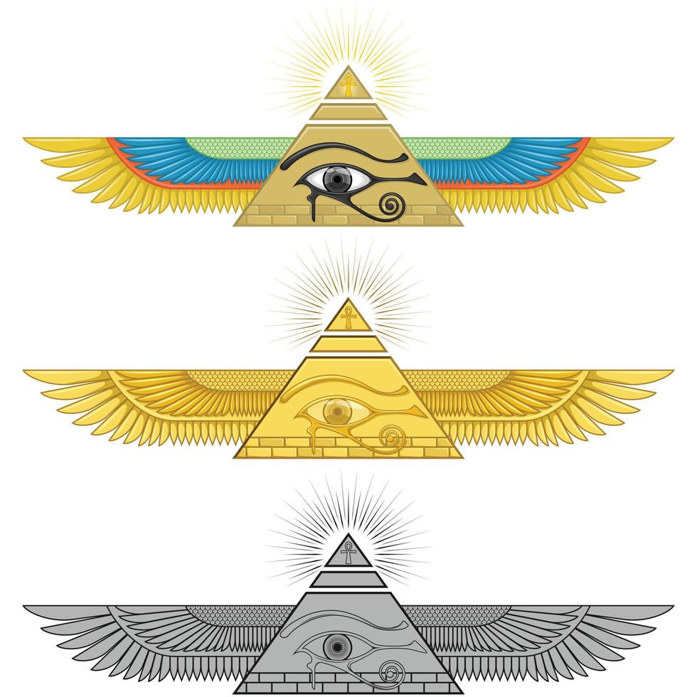 Winged pyramid design with eye of horus vector