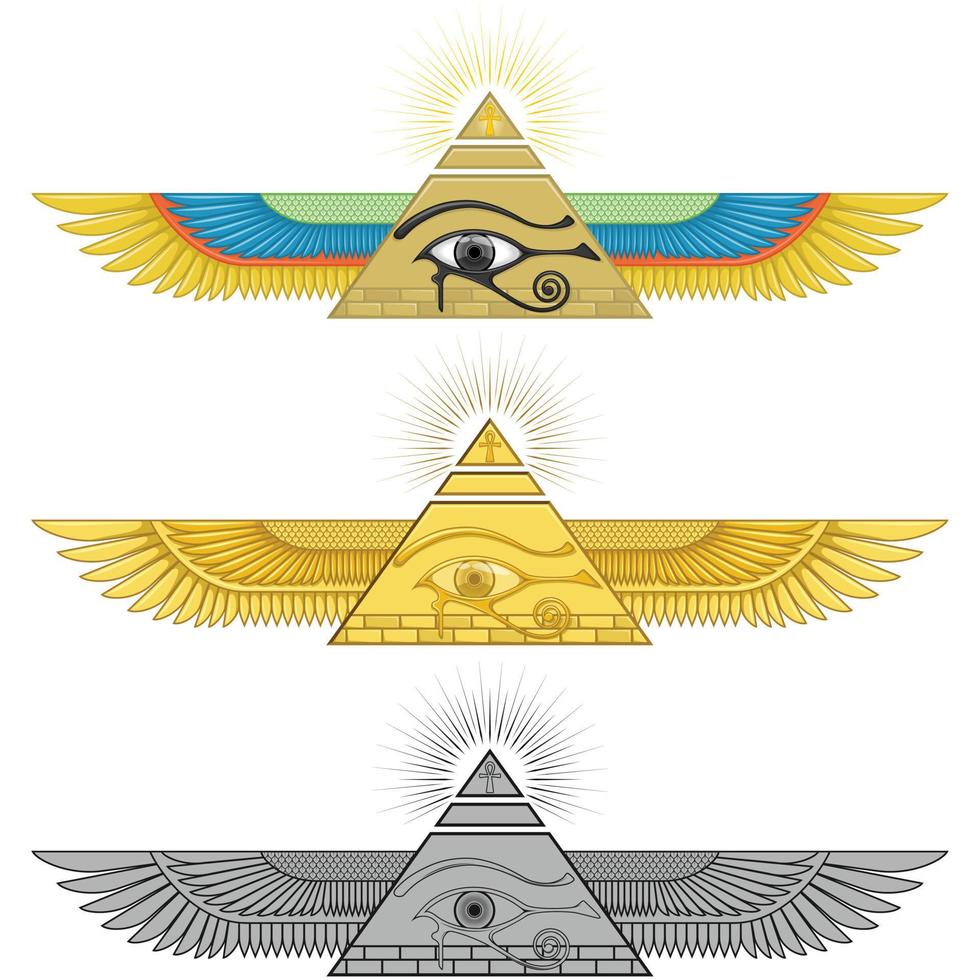 diseño de pirámide alada con ojo de horus vector