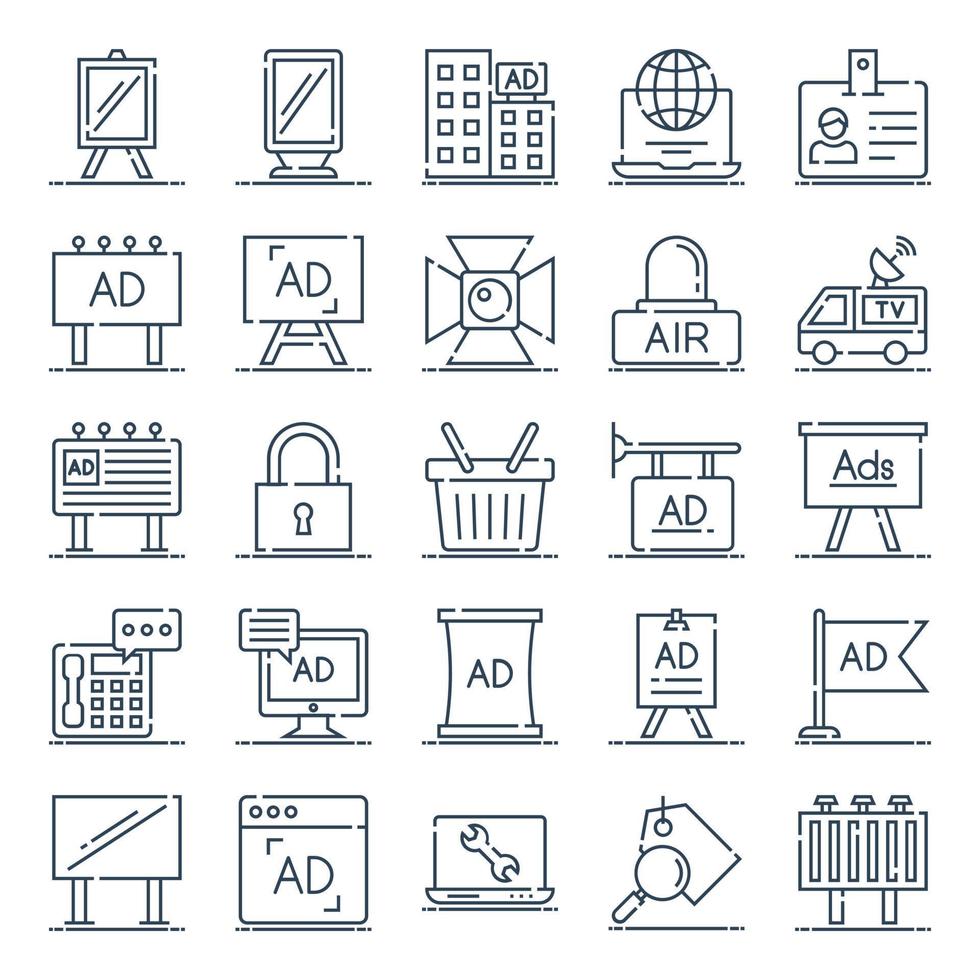 Outline icons for Advertising and Media. vector