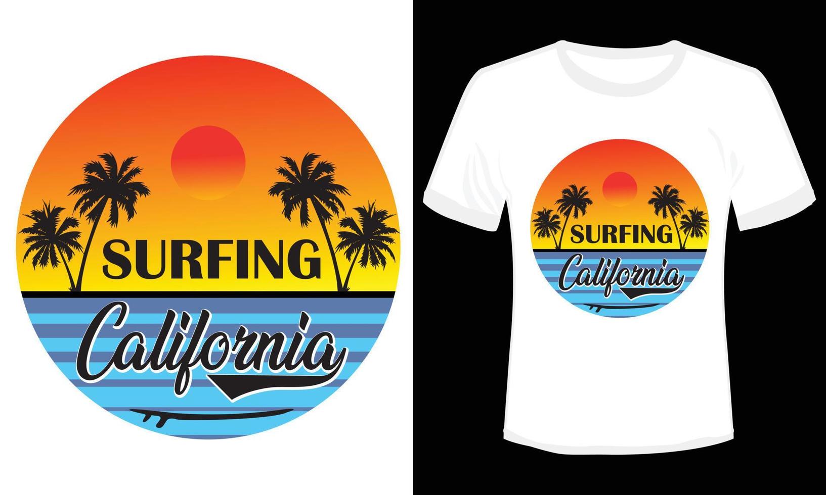 Ilustración de vector de diseño de camiseta de surf california