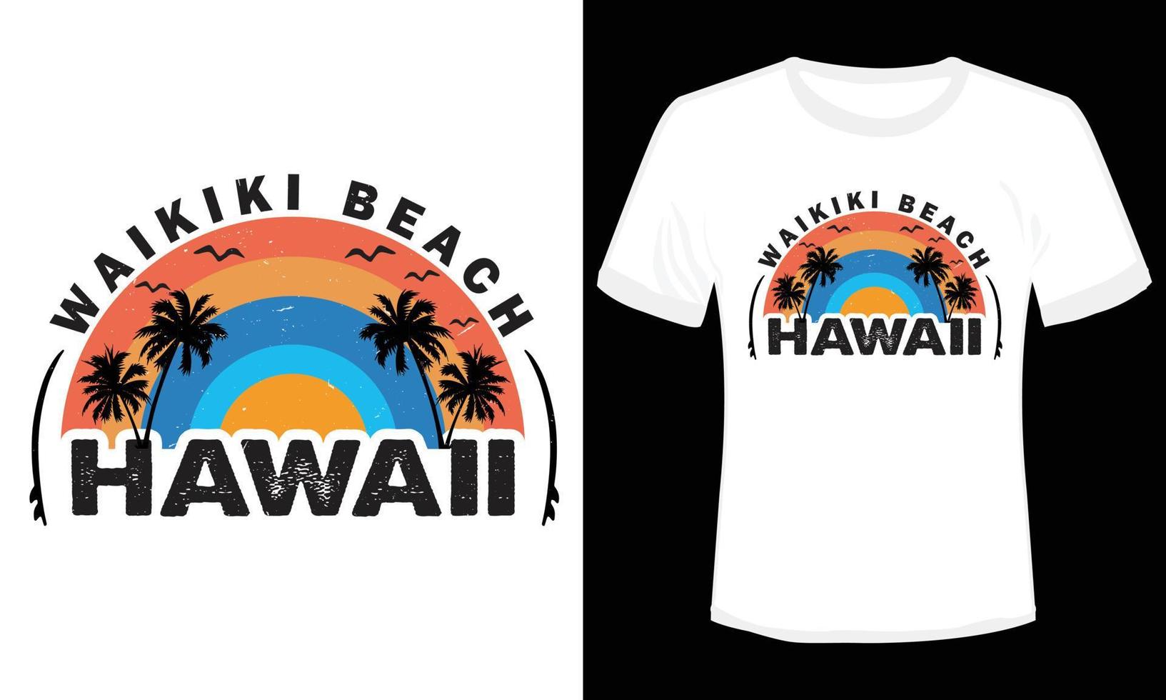 ilustración de diseño de camiseta de playa waikiki hawaii vector