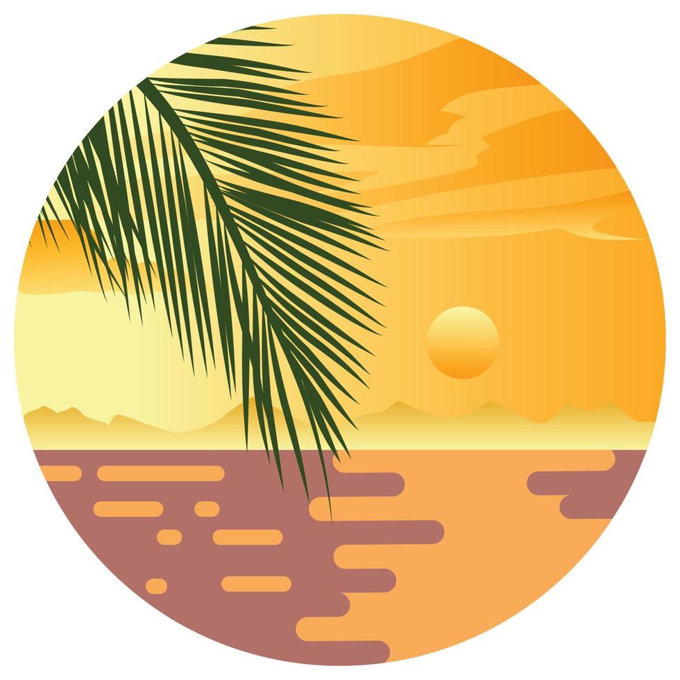 paisaje océano y puesta de sol hermosa ilustración. vector