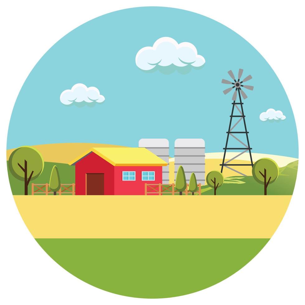 Landscape farmhouse nature beautiful illustration. vector