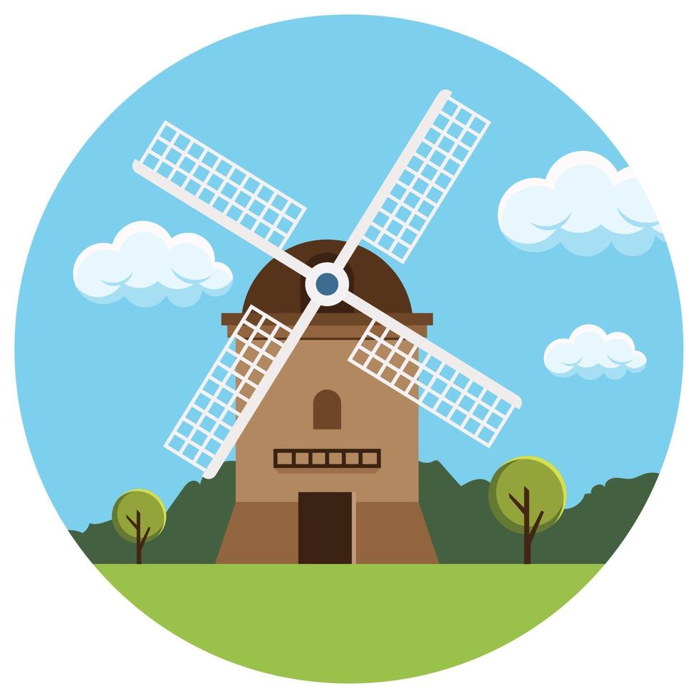Landscape windmill beautiful illustration. vector
