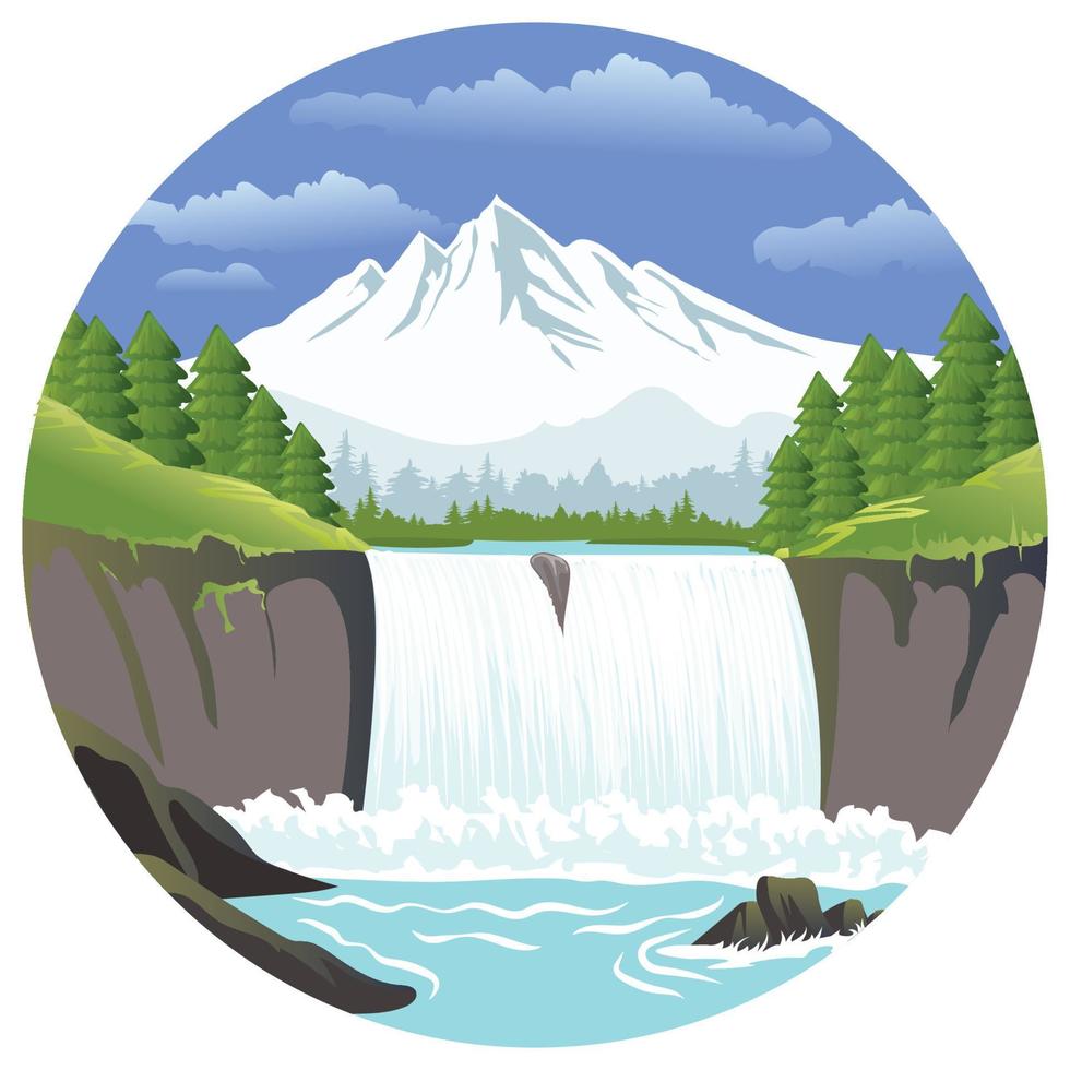 Landscape waterfall nature beautiful illustration. vector