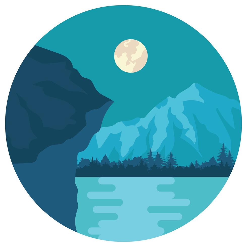 Landscape nature night mountain beautiful illustration. vector