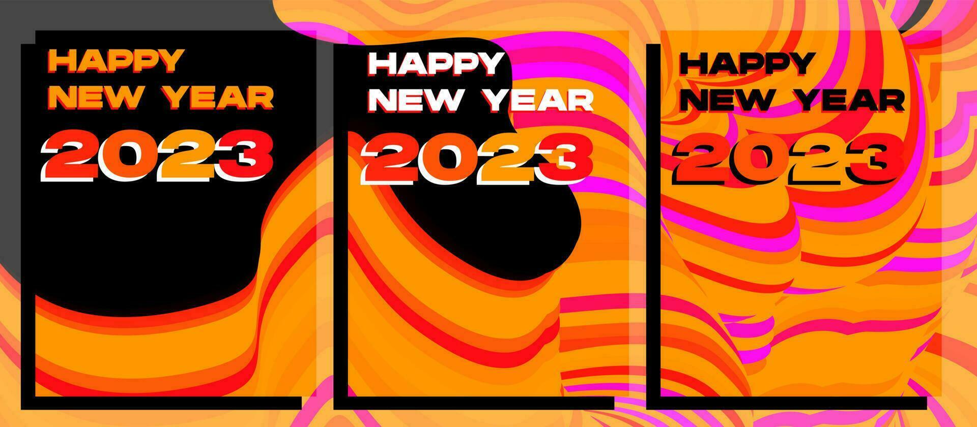 2023 Happy New Year Celebration Pack with fluid wavy color abstract design. Vector Illustration. For card, banner, poster, background