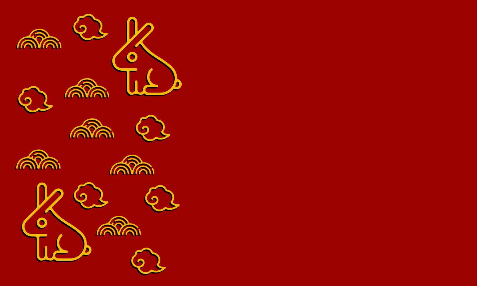 Chinese New Year 2023 red background with rabbit, clouds. Vector Illustration with place for your text