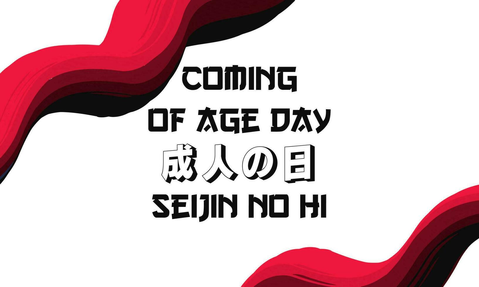 Happy Coming Of Age Day greeting car with Japanese Script and Wavy Fluid. Vector Illustration