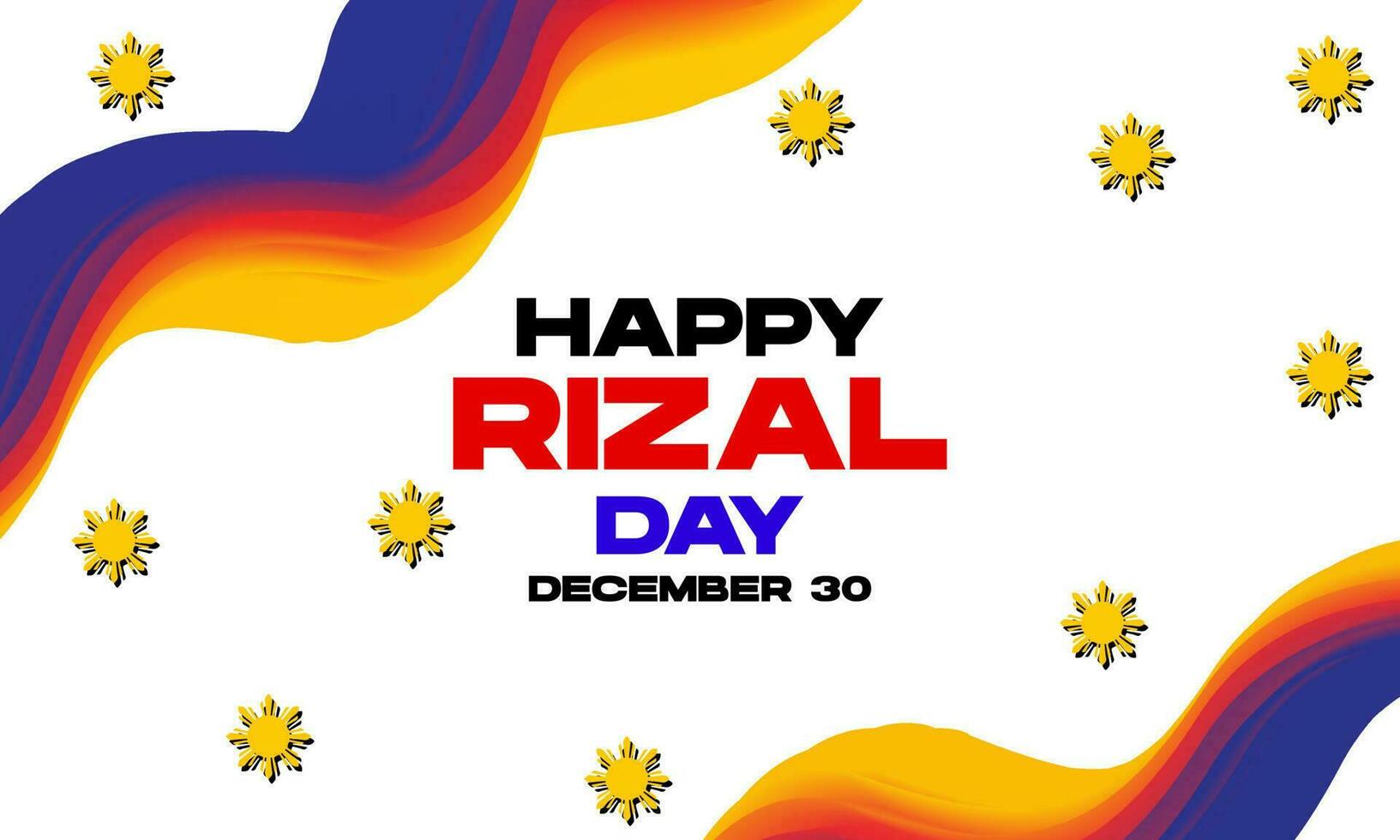 Happy Rizal Day. With Fluid Wavy Flag. Vector Illustration. For greeting card, poster and banner