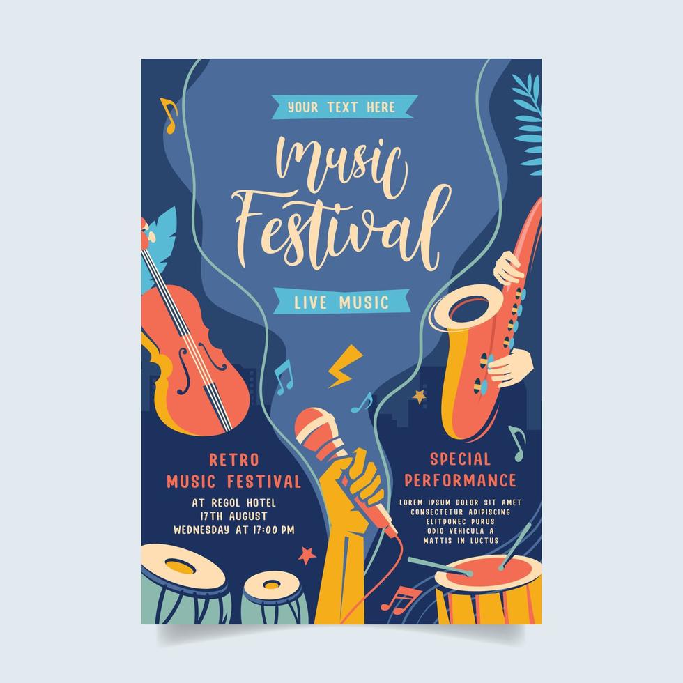 festival de música en estilo creativo con diseño de plantilla de forma moderna vector