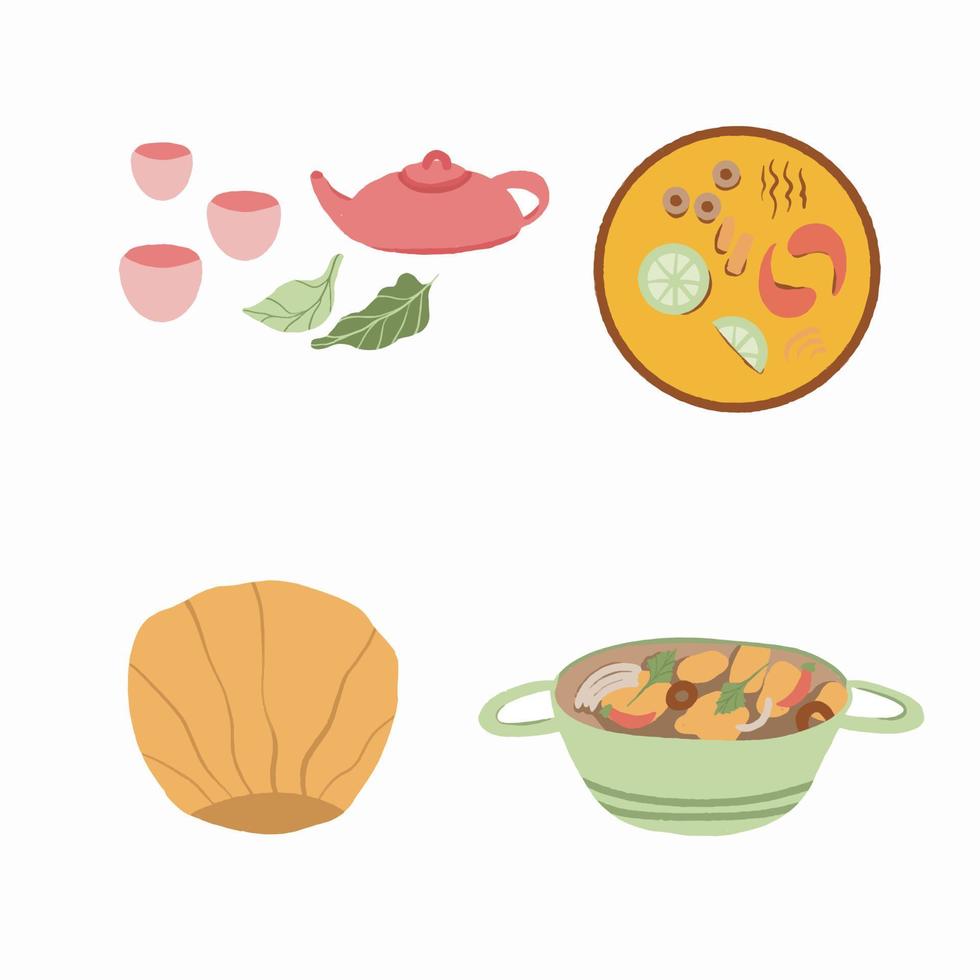 china tea, tom yum, pan duasier, gongbao vector