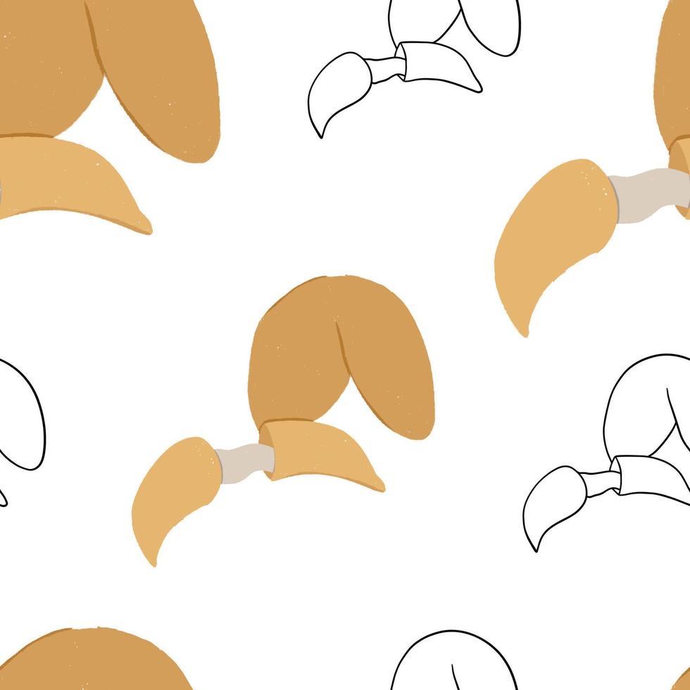 Doodle seamless pattern Chinese fortune cookies.  Black and white and color vector