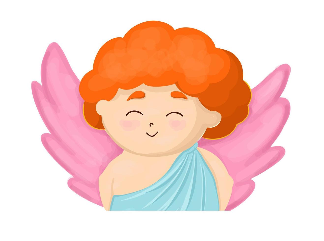 Cupid isolated on white background. Vector illustration of an angel. Valentine's Day character. Baby cupid smiles. Red hair.