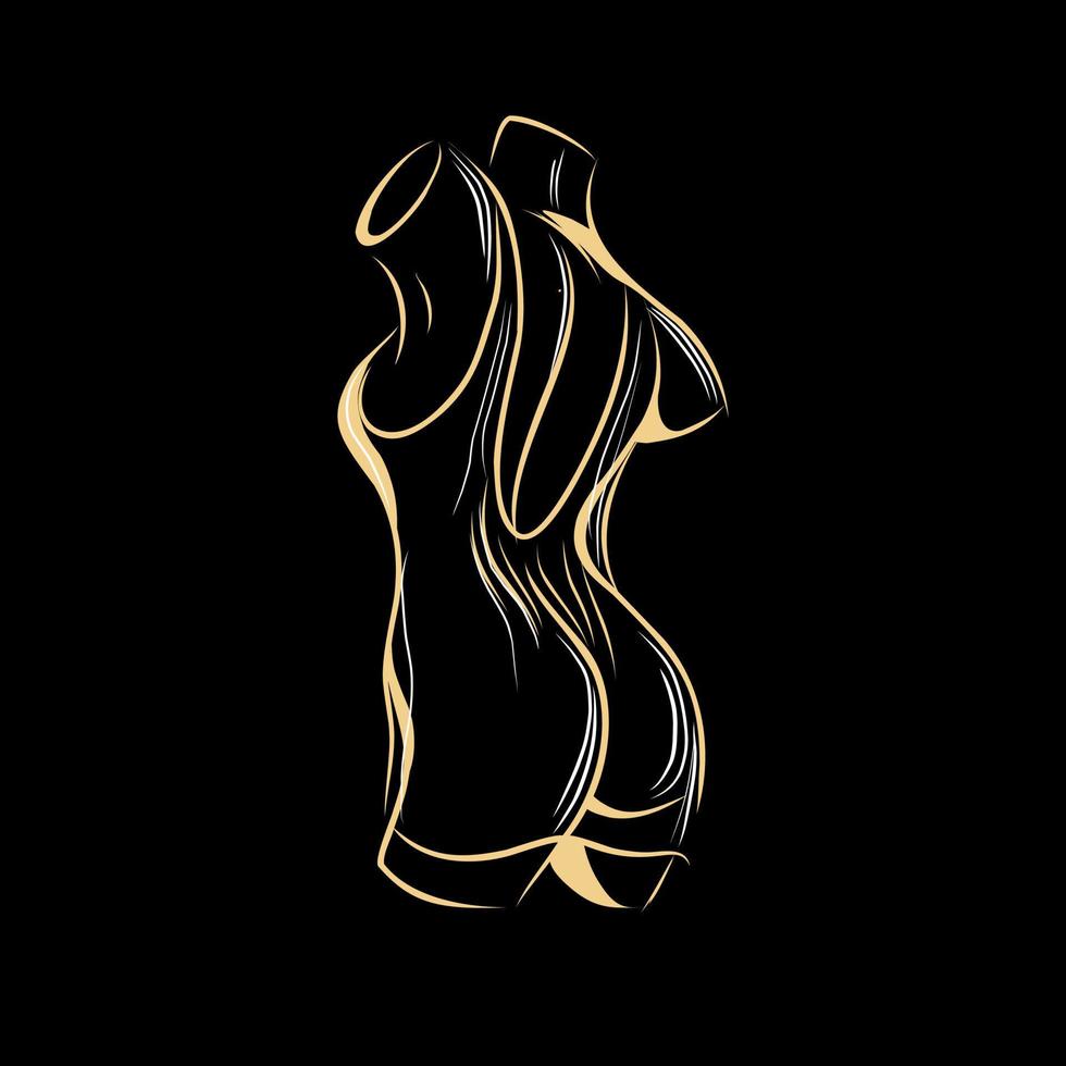 female body silhouette on black background. linear sketch for a tattoo. vector