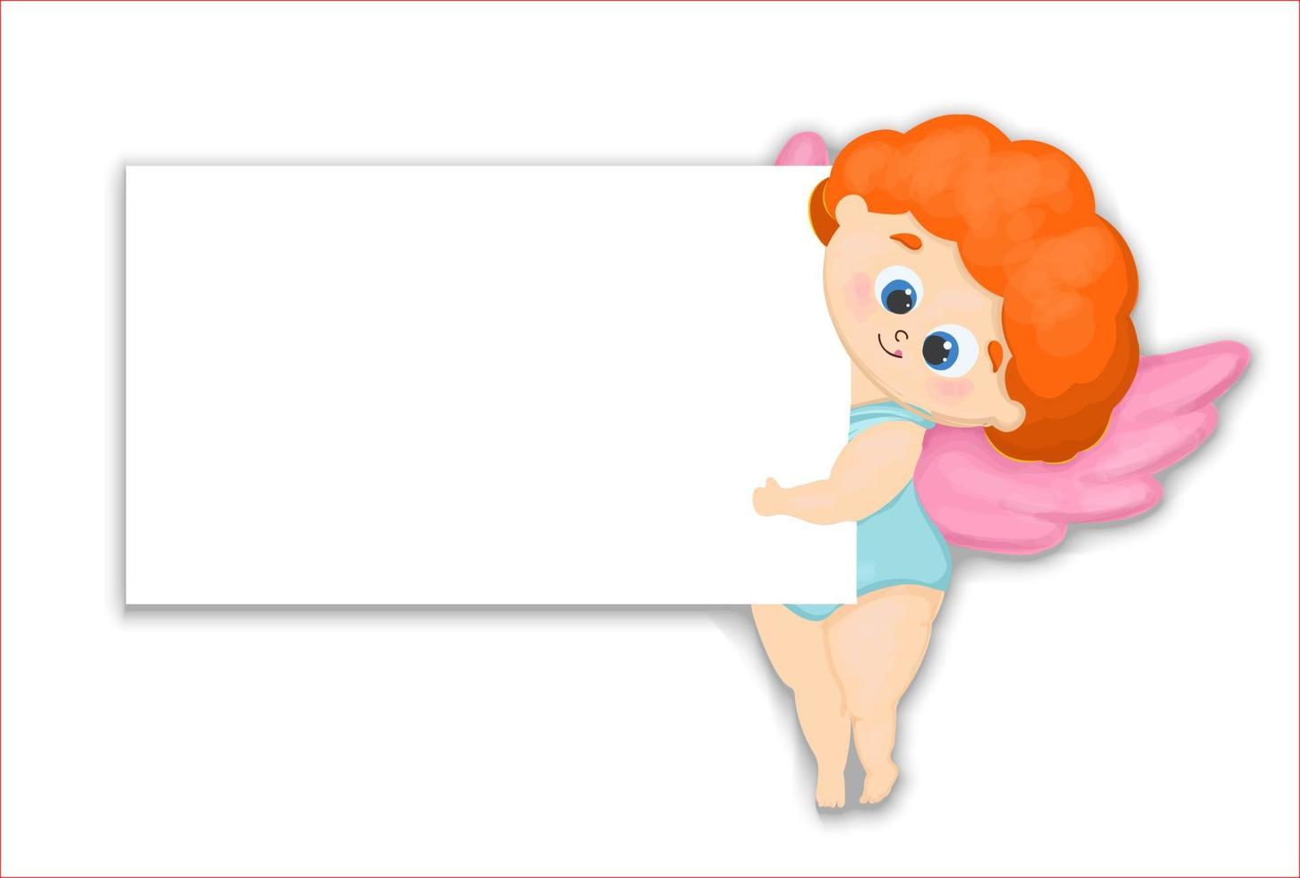 Horizontal banner for Valentine's Day 14 February. Cute cupid character. white background for text vector