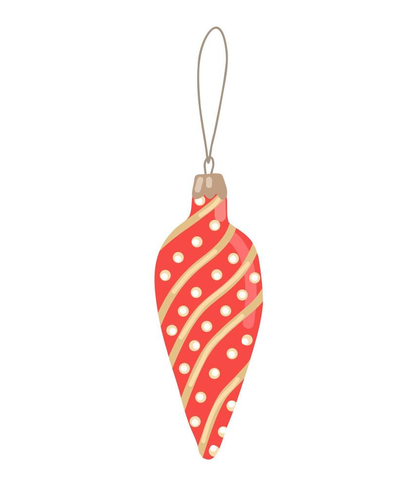 árbol de navidad de juguete rojo con decoración dorada. decoración navideña de época vector