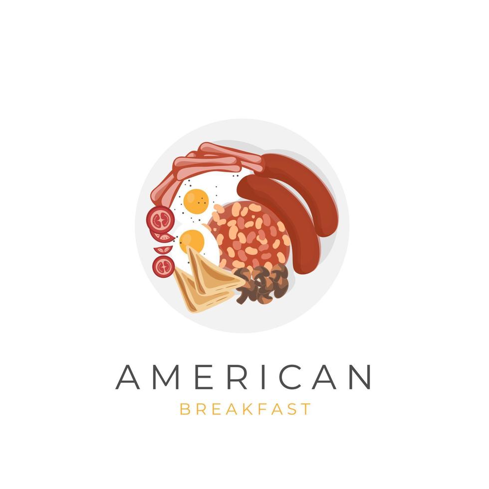 Complete And Ready To Eat American Breakfast Illustration Logo vector