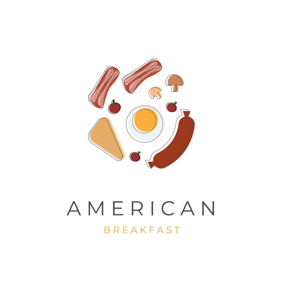 logotipo de ilustración de dibujos animados de desayuno americano vector