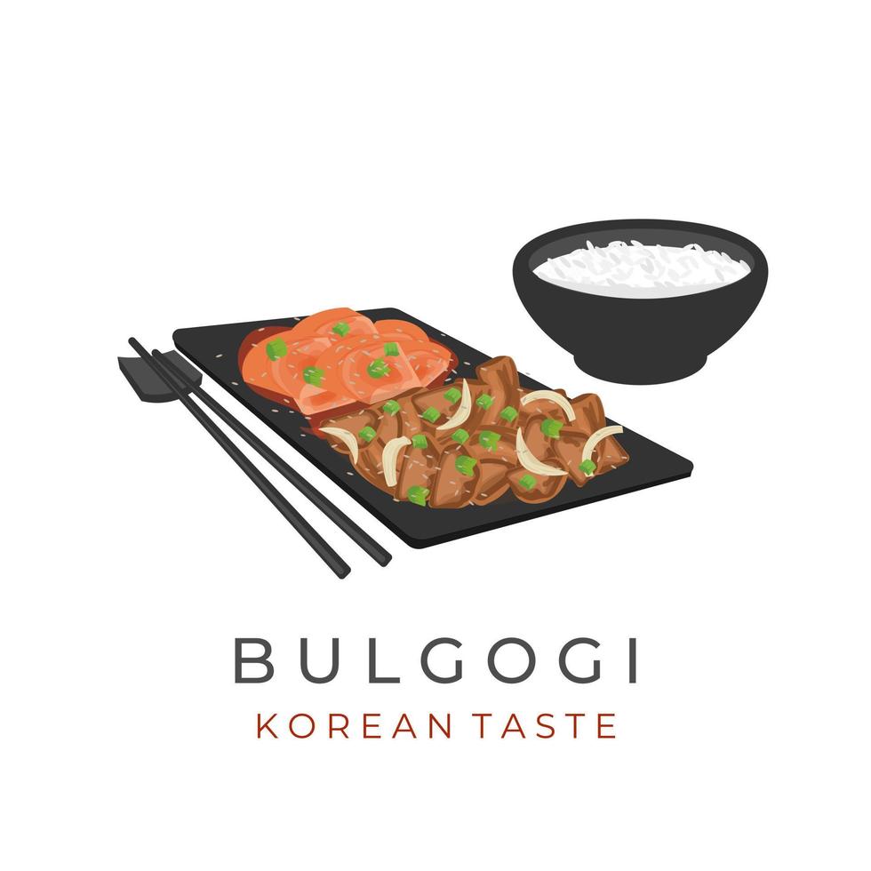 ilustración de comida coreana bulgogi con kimchi vector