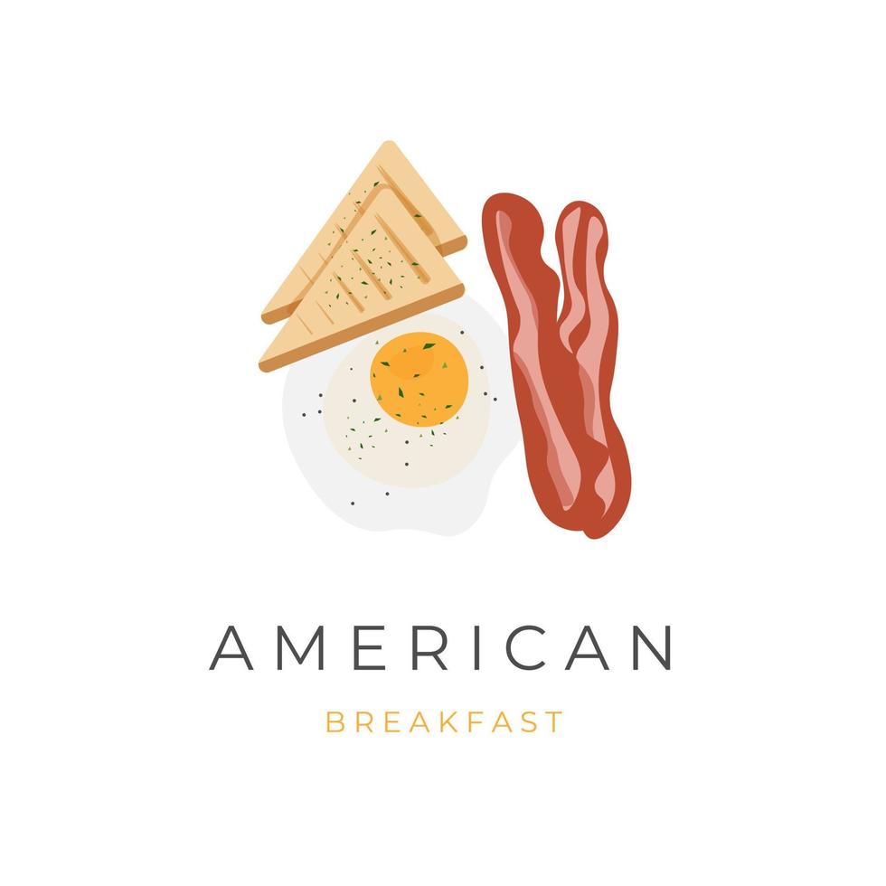 desayuno americano logo ilustración pan huevo carne vector