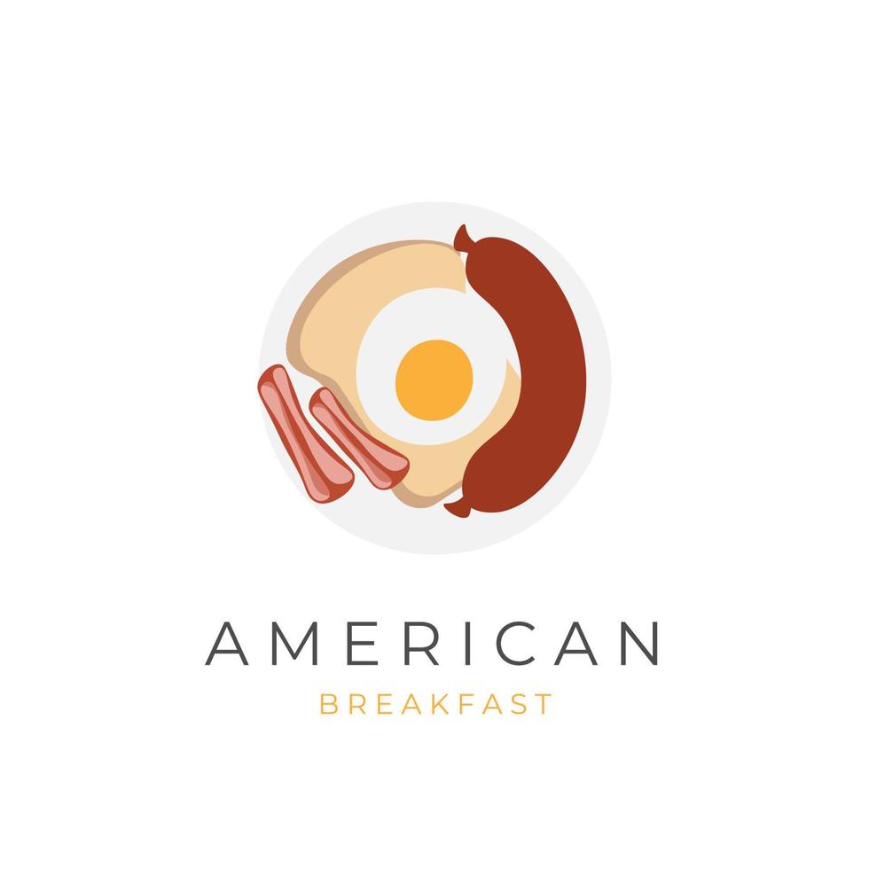 delicioso logo de ilustración de desayuno americano con salchicha vector