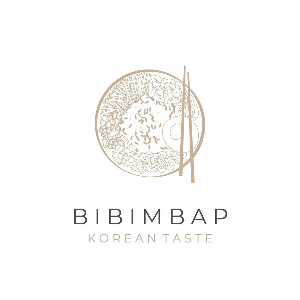 Line Art Line Art Bibimbap Korean Food Illustration Logo vector