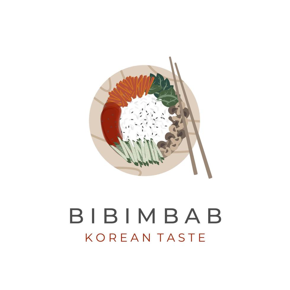 Healthy vegetarian Bibimbap Korean food illustration vector