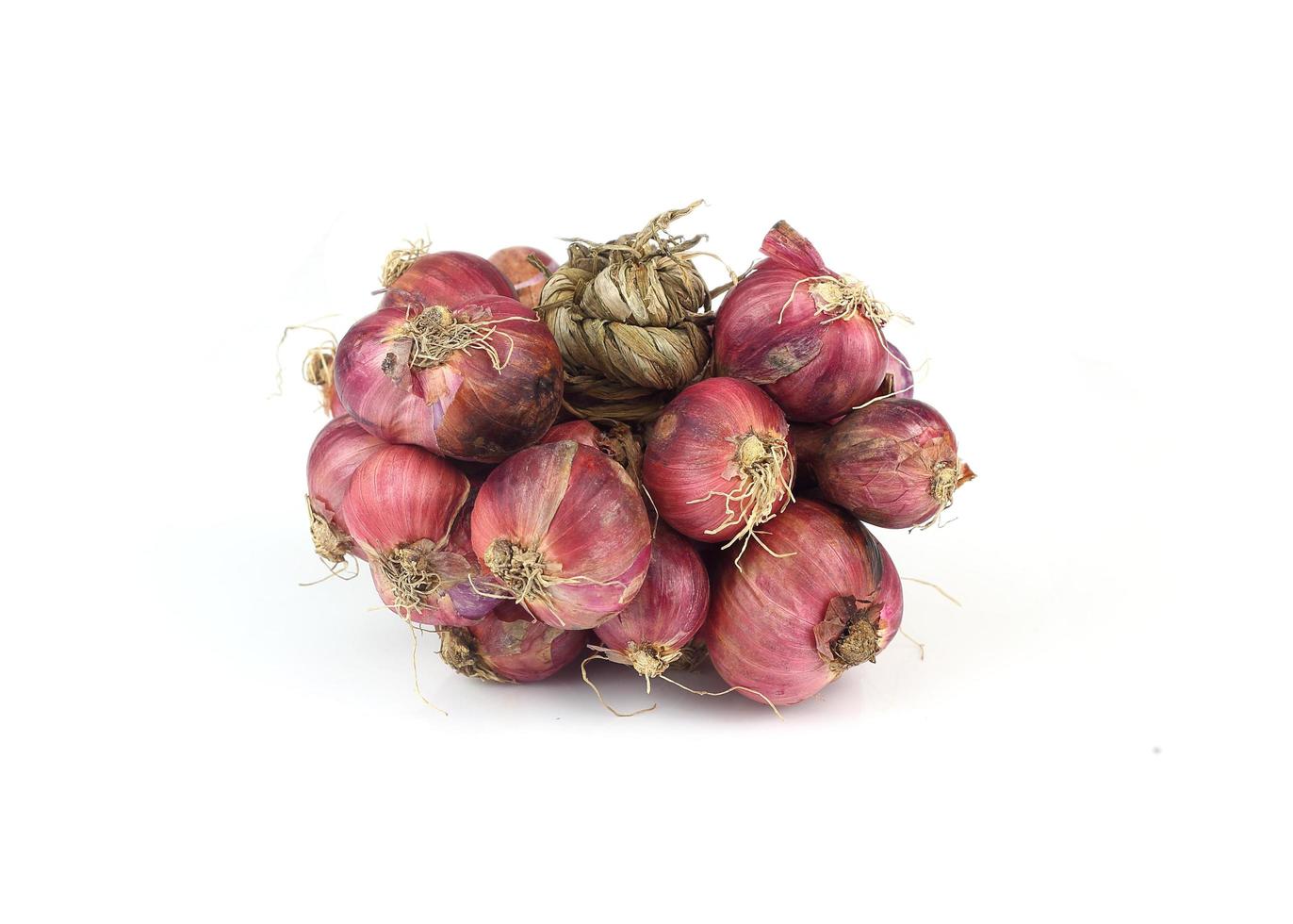 Bunch of shallot - red onion for cook isolated on white photo