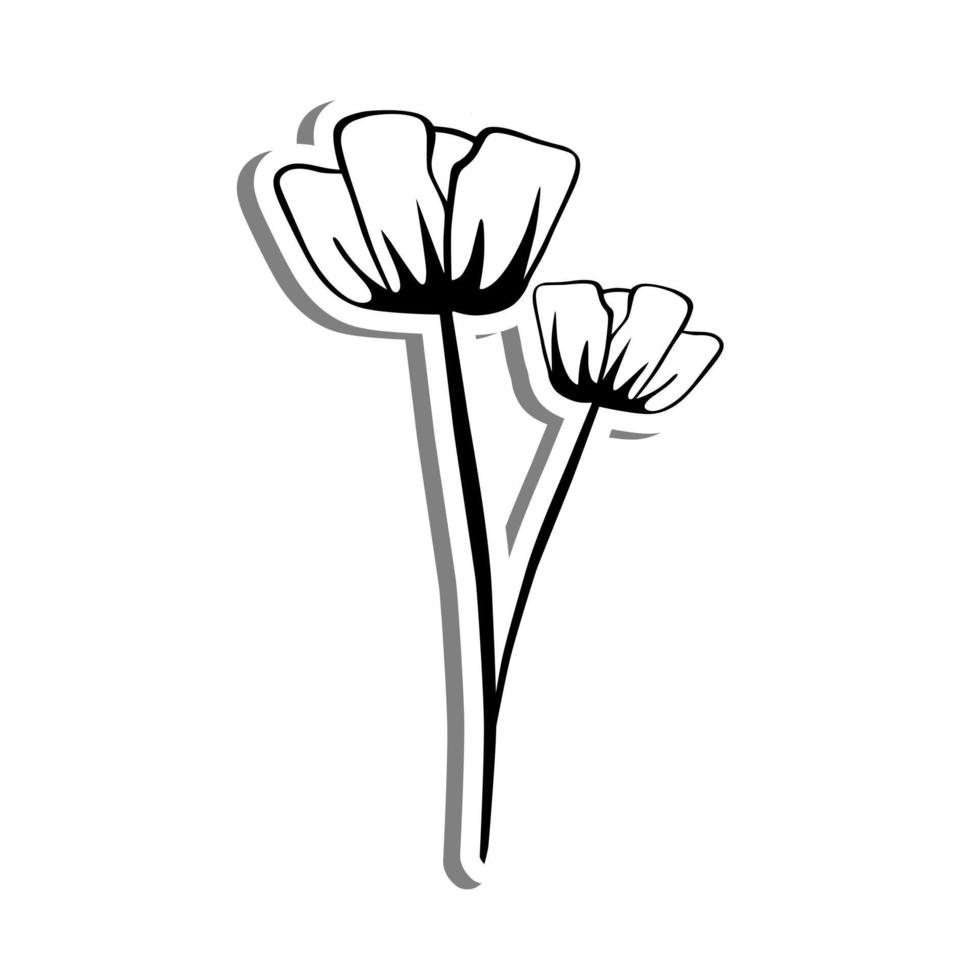 monocromo dos flores en silueta blanca y sombra gris. ilustración vectorial para decoración o cualquier diseño. vector