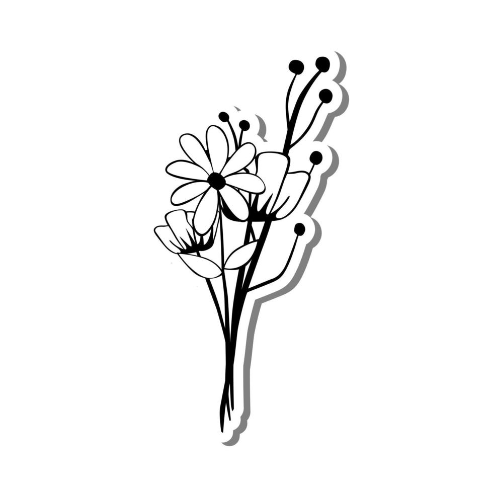 ramo de flores mini monocromo en silueta blanca y sombra gris. ilustración vectorial para decoración o cualquier diseño. vector