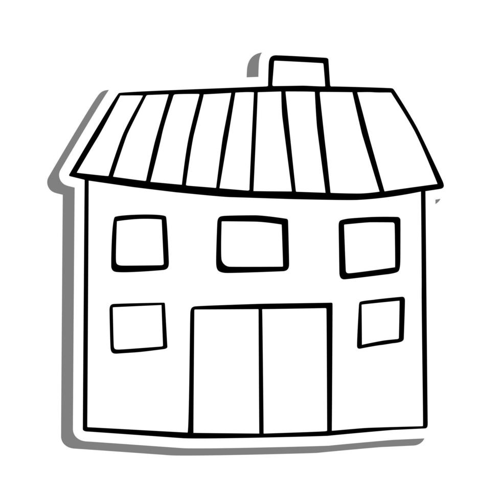 Monochrome Mansion on white silhouette and gray shadow. Vector illustration for decoration or any design.