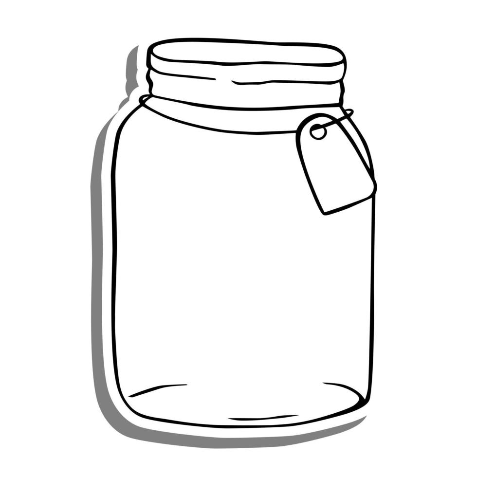 Monochrome Jar with Label on white silhouette and gray shadow. Vector illustration for decoration or any design.