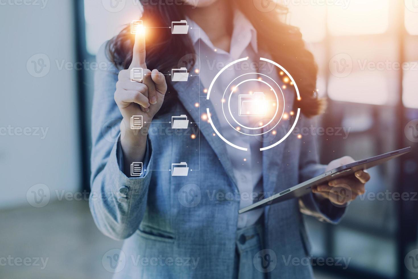 Document Management System , online documentation database and process automation to efficiently manage files, knowledge and documentation in enterprise with ERP. Corporate business technology. photo