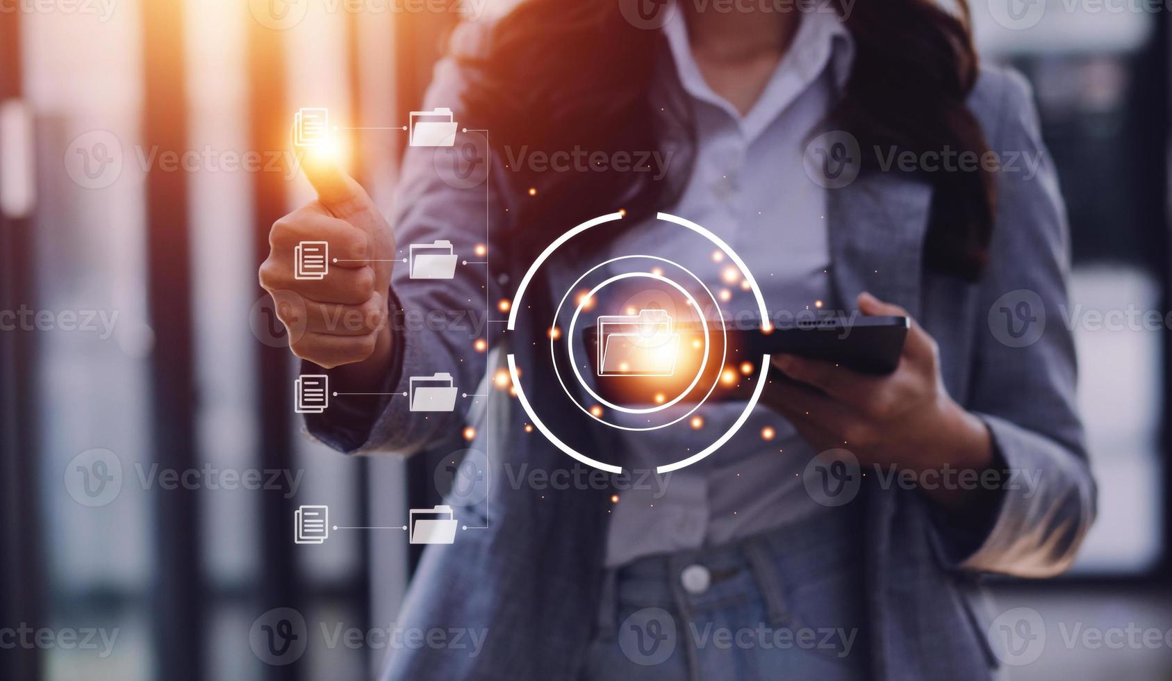 Document Management System , online documentation database and process automation to efficiently manage files, knowledge and documentation in enterprise with ERP. Corporate business technology. photo