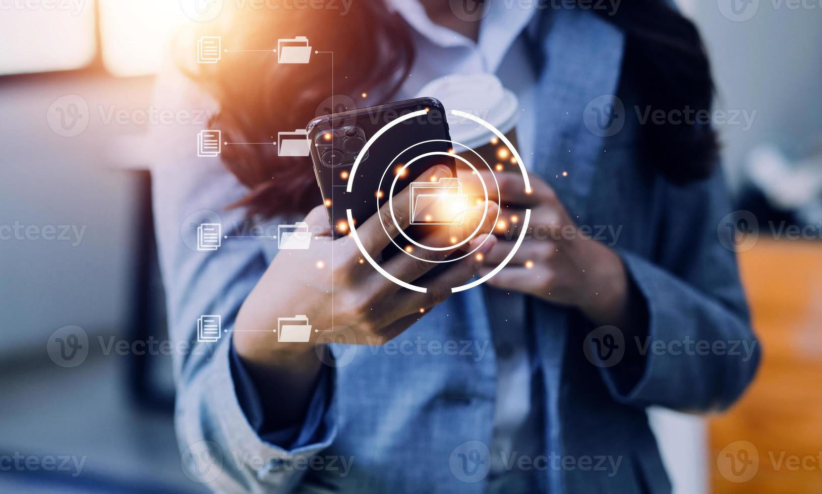 Document Management System , online documentation database and process automation to efficiently manage files, knowledge and documentation in enterprise with ERP. Corporate business technology. photo