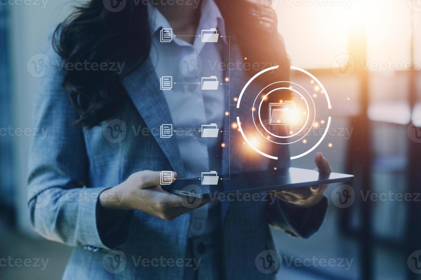 Document Management System , online documentation database and process automation to efficiently manage files, knowledge and documentation in enterprise with ERP. Corporate business technology. photo