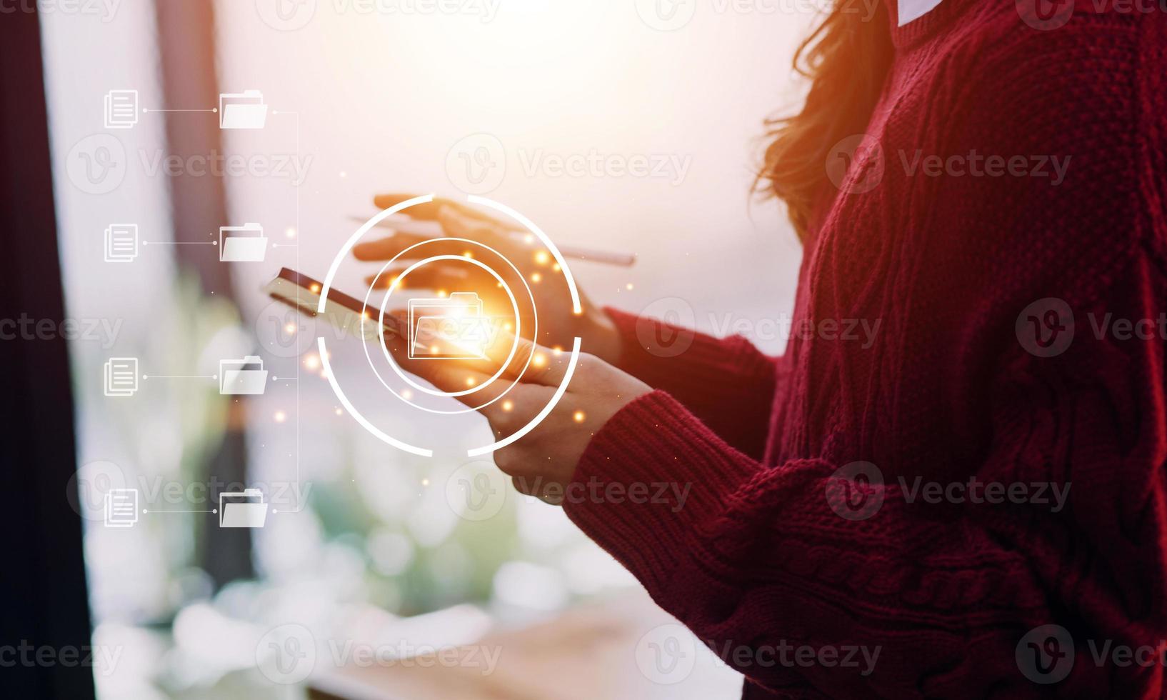 Document Management System , online documentation database and process automation to efficiently manage files, knowledge and documentation in enterprise with ERP. Corporate business technology. photo