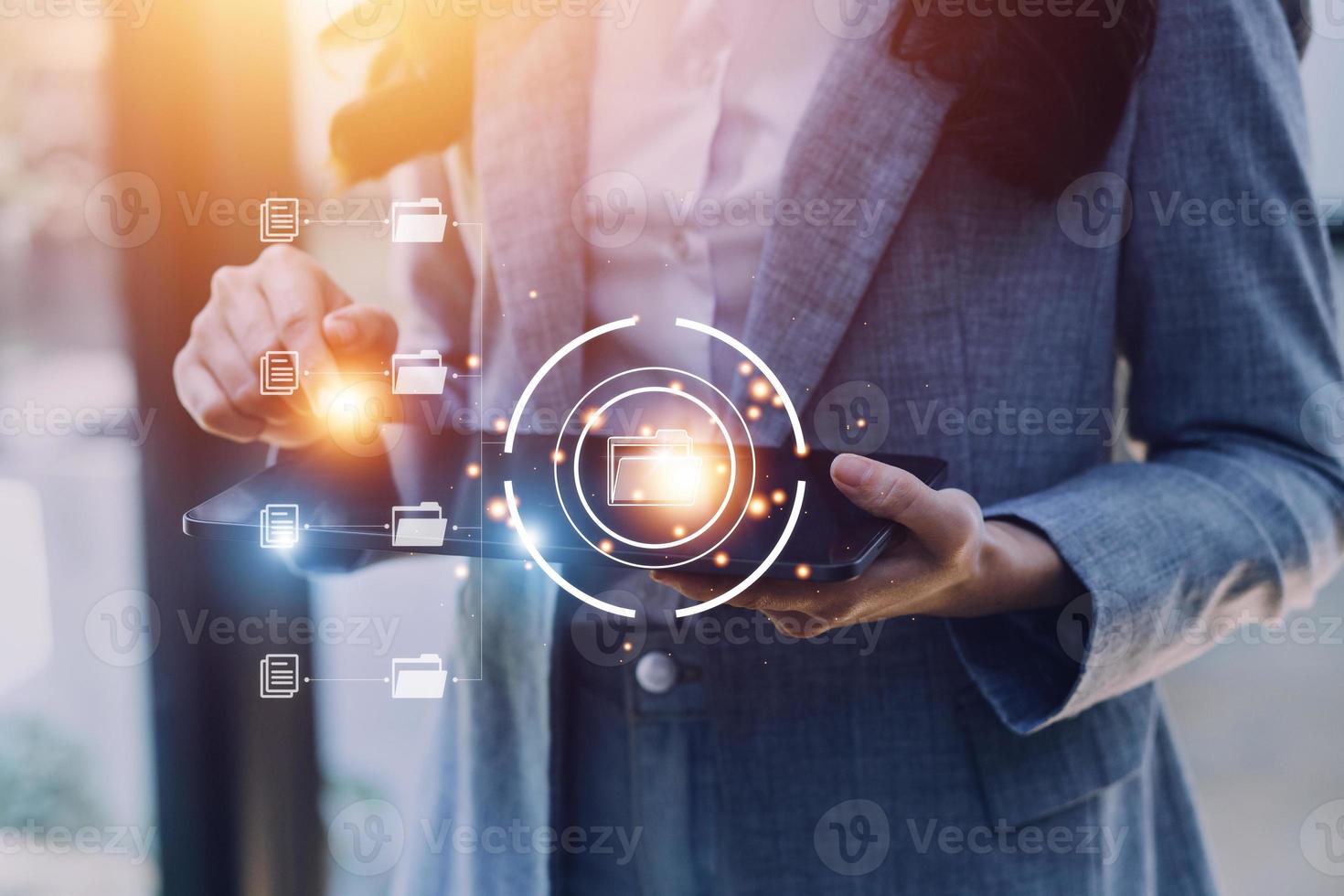 Document Management System , online documentation database and process automation to efficiently manage files, knowledge and documentation in enterprise with ERP. Corporate business technology. photo