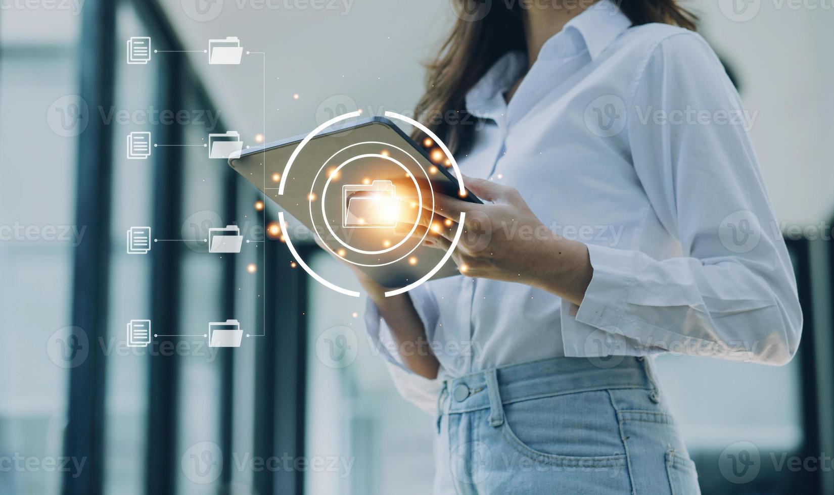 Document Management System , online documentation database and process automation to efficiently manage files, knowledge and documentation in enterprise with ERP. Corporate business technology. photo