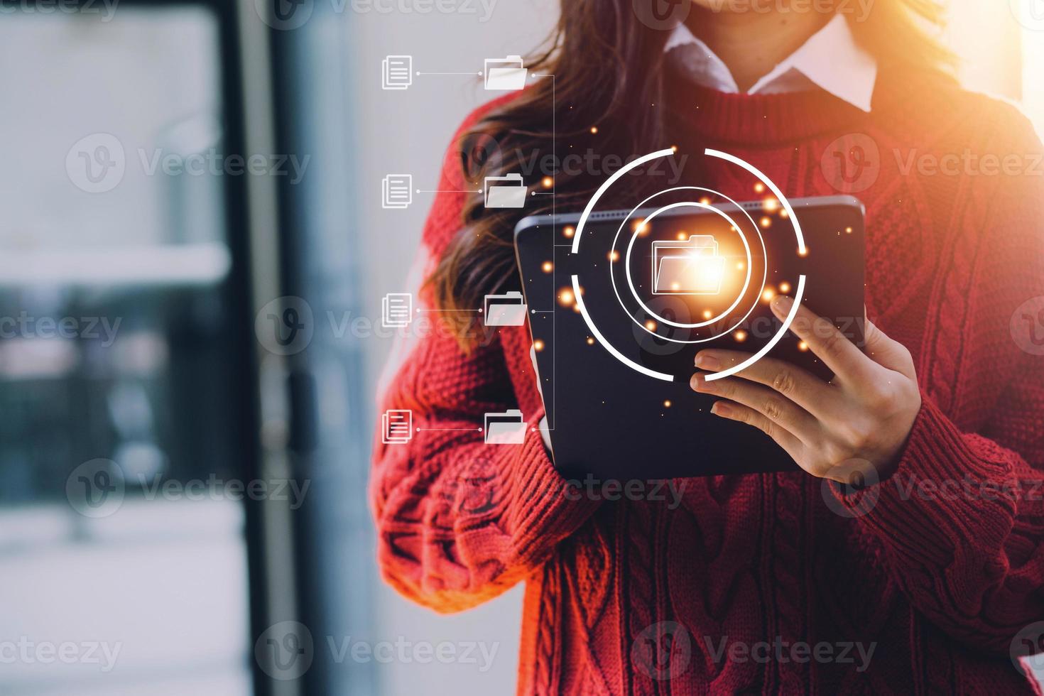 Document Management System , online documentation database and process automation to efficiently manage files, knowledge and documentation in enterprise with ERP. Corporate business technology. photo