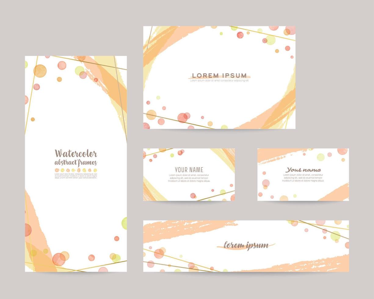 Vector design templates with watercolor bubbles, gold lines. leaflet cover, card, business cards, banner