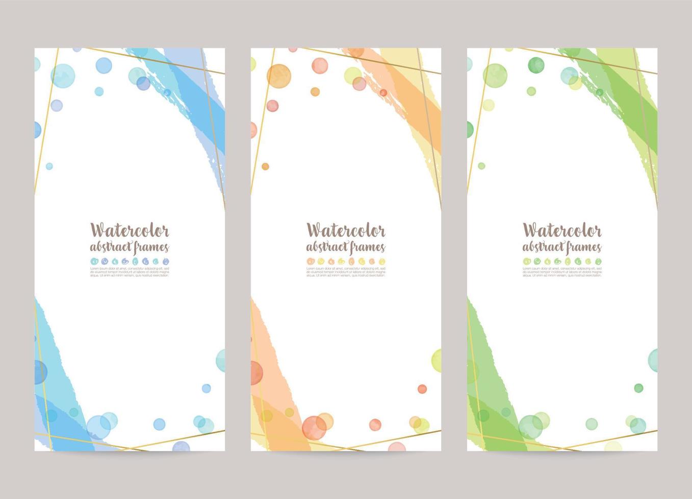 Vector design templates with colorful watercolor bubbles, gold lines. leaflet cover
