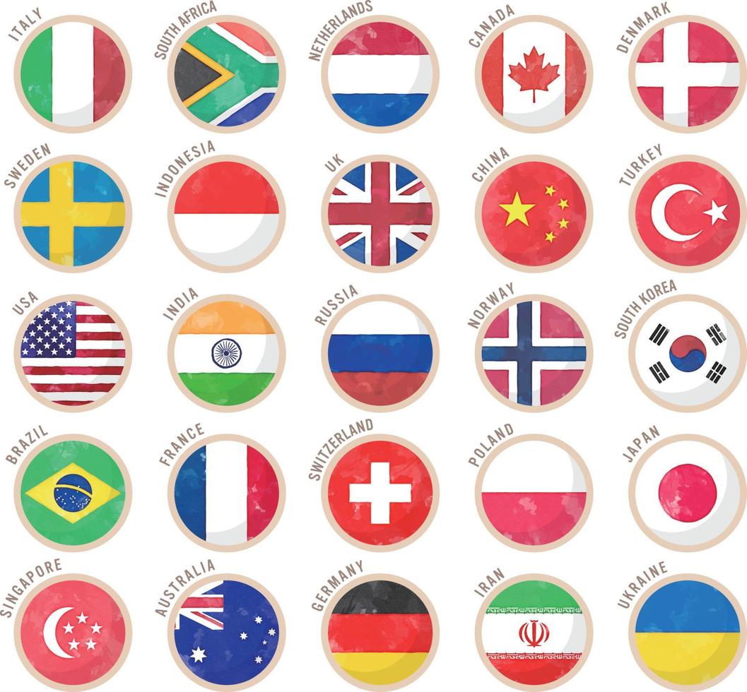 Watercolor flag icons vector