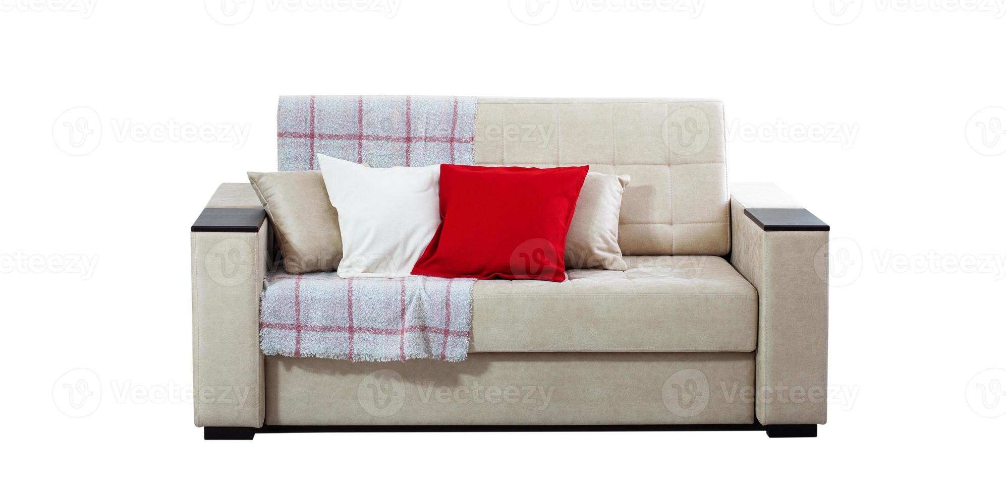 Colorful pillow on sofa isolated on white background. photo