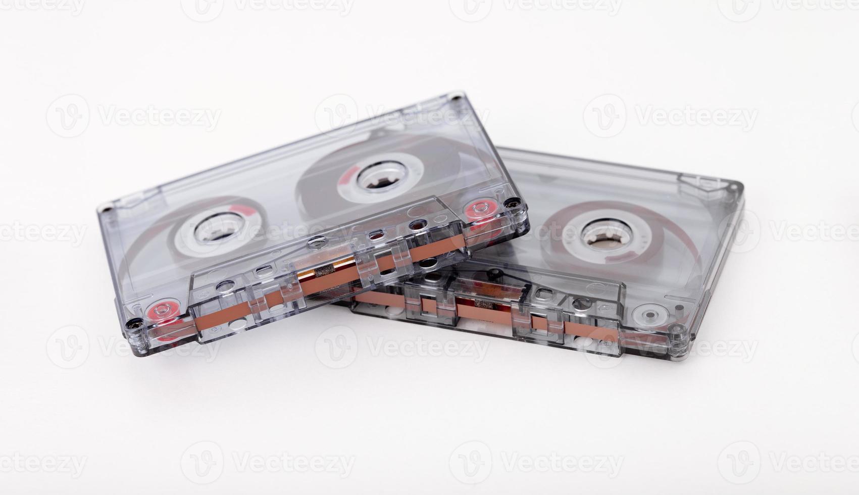 Audio cassette tape isolated on white background, vintage 80's music concept photo