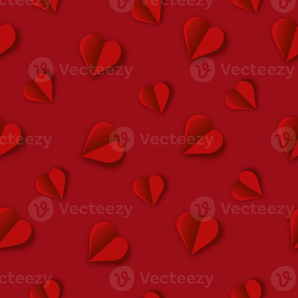 Seamless pattern of red hearts on a red background photo