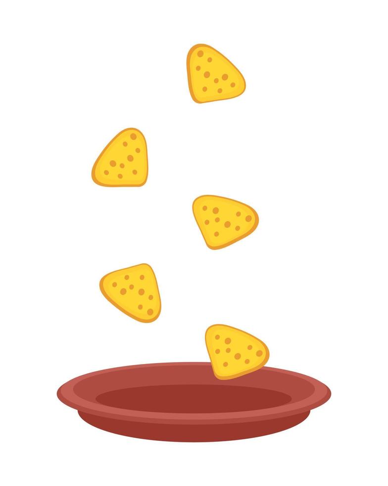 Mexican nachos tortilla chips falling into an empty bowl. vector